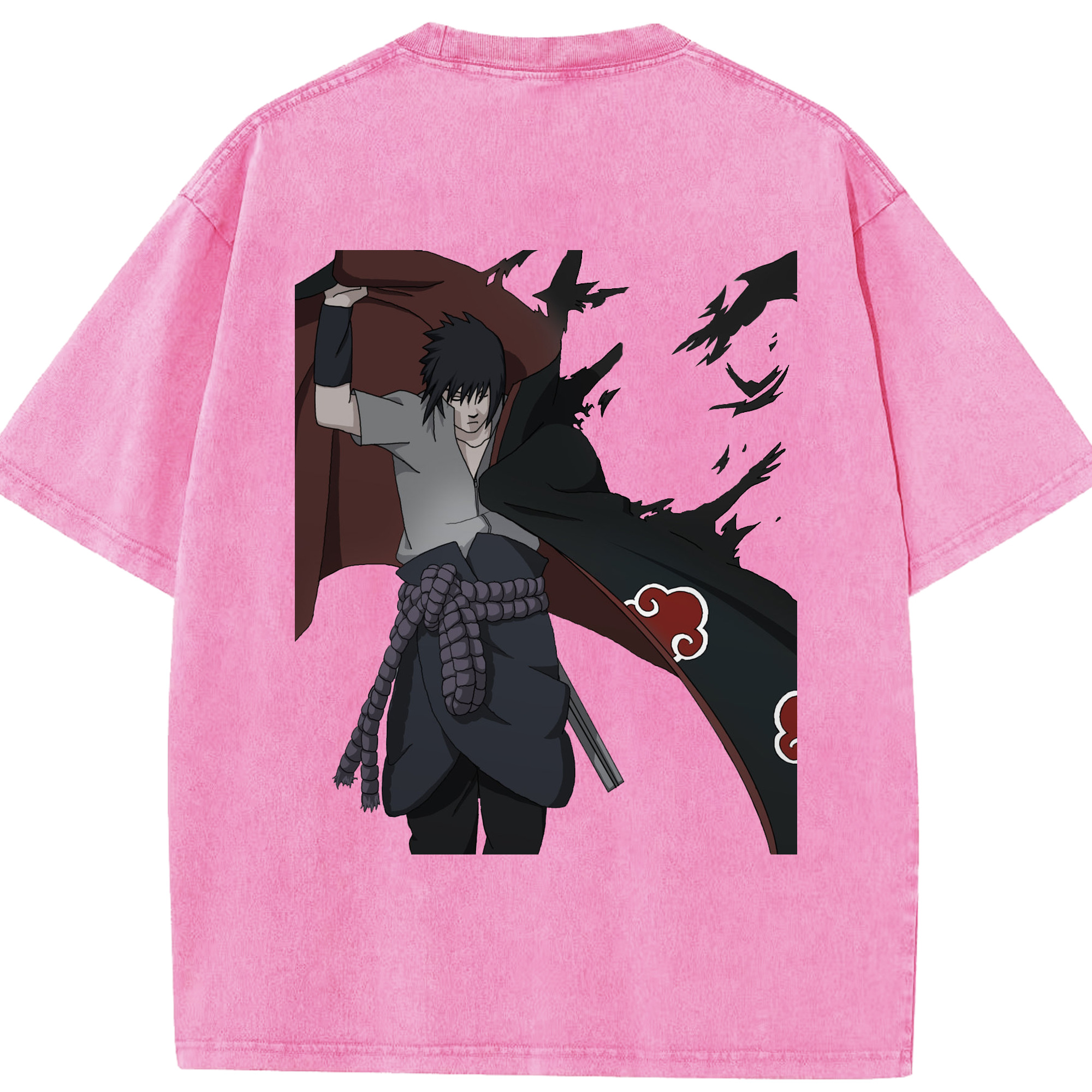 （画像用） NARUTO -ナルト- うちは サスケ Uchiha Sasuke 綿100% ヴィンテージ風 半袖Tシャツ（背面プリント）